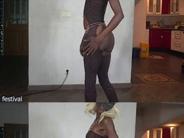 Slender thick black bitch with a priceless cunt and jellow butt widening her booty
