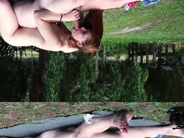Fiery Redhead Seduced by Older Stud in Steamy Outdoor