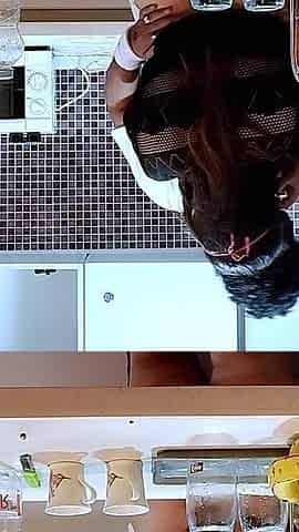 Big Ass Wife Starts Sucking Her Husband's in the Kitchen and Kisses