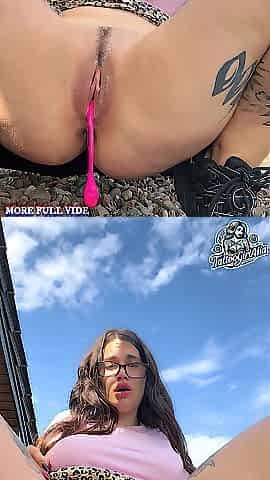 The riskiest climax on a public beach near houses !