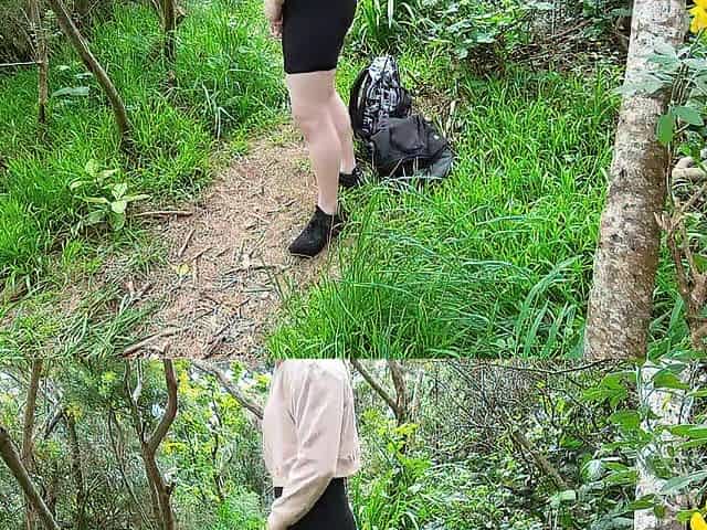 Booty plugged sissy shakes booty after walking throughout the forest