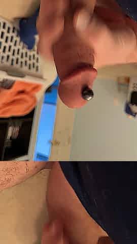 Jerking off my large pierced jock