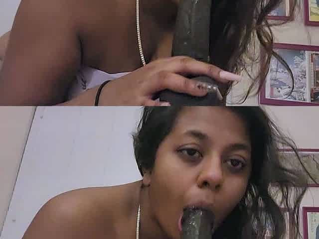Black slut sucks big cock outdoors and loves the taste in hd