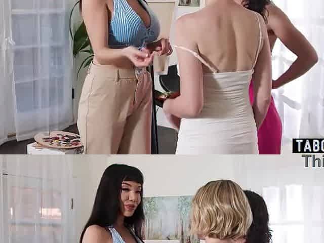 Breasty latin chick mother I'd like to fuck artist drills her fist into 2 of her lesbian models