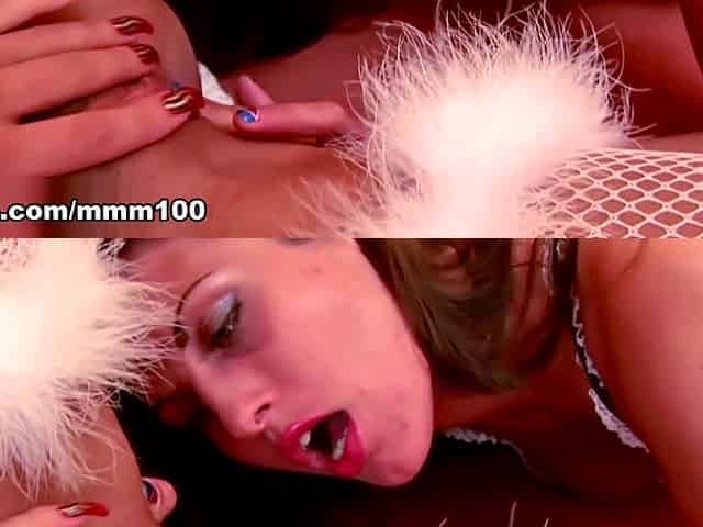 Two Young Lesbian Sluts Rub Their Juicy Pussies Together in Soaked Lace Lingerie - MMM100