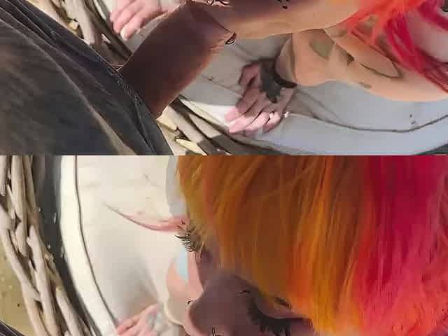 Gothsluts in full makeup sucks dick in garden and swallows biggest load