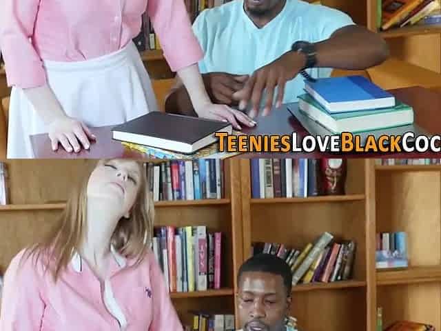 Interracially sucking and screwing teen gets face jizzed by ebony cock