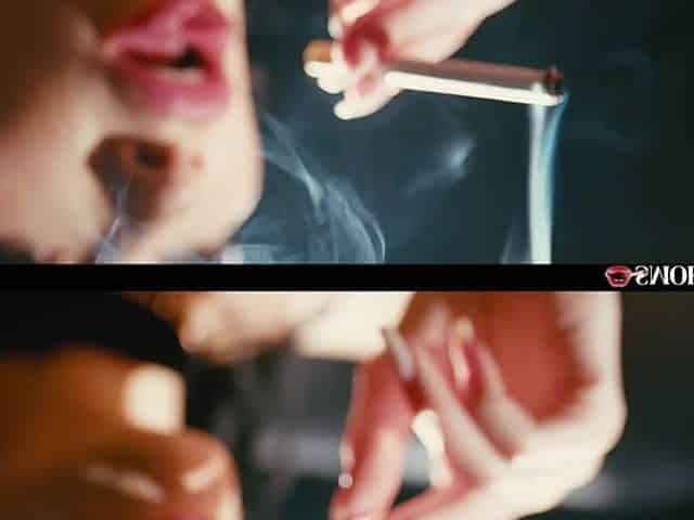French Brunette hair with Biggest Fake Bazookas Masturbates Whilst Smokin' Cigarette and Talking Immodest