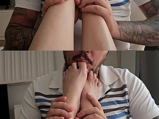 Foot Fetish Sucks and Licks Her Mistress's Feet for a Footjob!