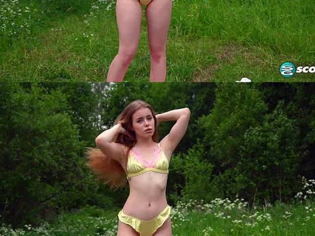 Petite Lalipop Rubs Her Pink Pussy in an Open Field