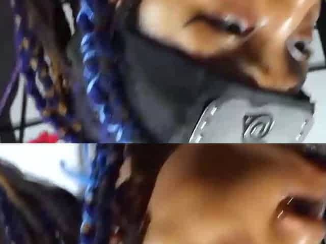 Thick honey with blue braids enjoys a thick dick