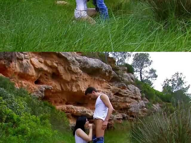 Young Lovers Sneak Away For A Little Outdoor Blowjob Fun