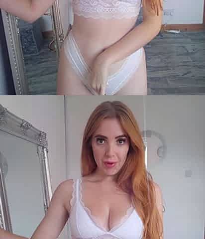 Small titted redhead amateur riding penis in close up