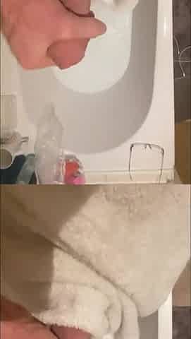 Slutty large shlong stud stroking in the baths, cumming in bathwater over feet, masturbating uncut large shlong