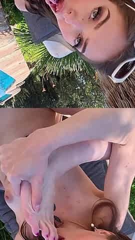 Slim Brunette Licking Her Feet and Rubbing Her Twat