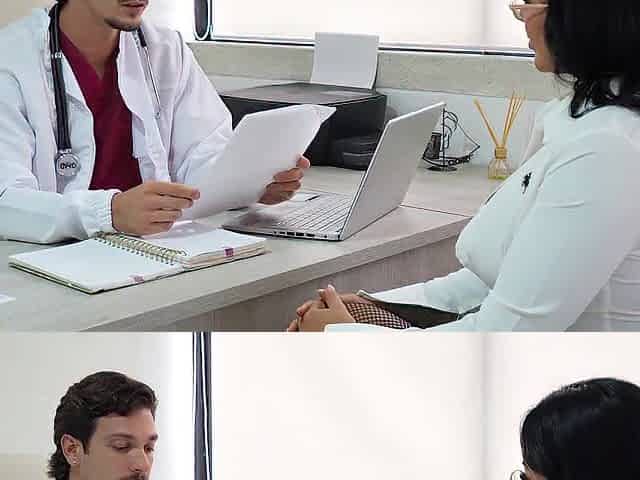 An aspiring nurse presents her resume to Dr. JOE