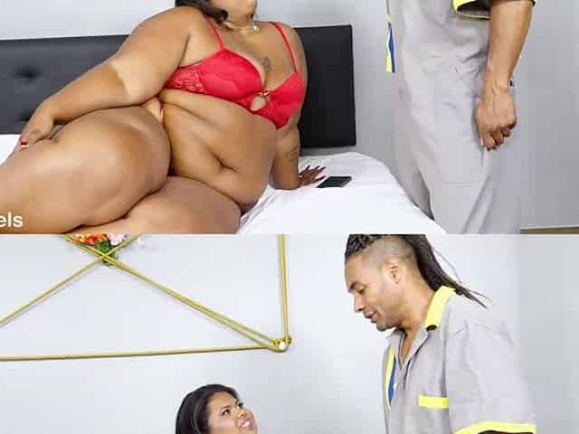Ebony SSBBW Bianca BomBom Makes The Gardner Plough Her Snatch JM1321