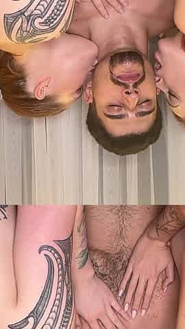Two Girls Kissing and Licking My Neck