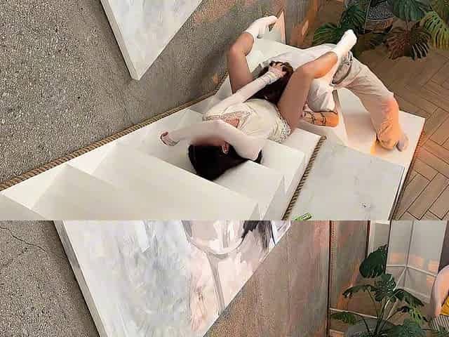 Romantic evening ended with astounding sex with a hawt brunette hair right on the stairs