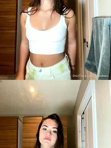 Small tit brunette amateur tugs on a big willie