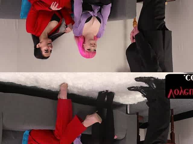 Nympho voyeuristic duo tempting guy