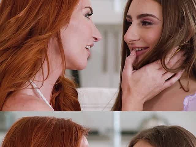 Redhead milf Sophia Locke dominates blonde teen Penelope Kay in steamy lesbian action