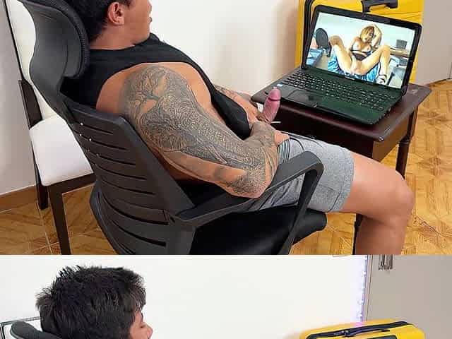 Pornstar steps without the computer screen to please her concupiscent fan