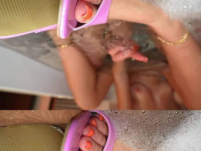 Bathtub Shoejob X Heeljob X Footjob From Blonde with Long Toenails