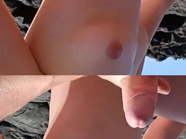 Blonde Babe's Public Handjob and Cumshot