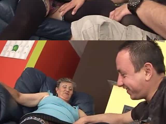 Silver haired grandmama seduces boy