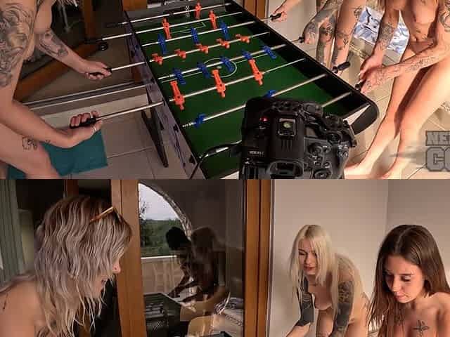 Dora Sam And Cheri Naked Vacation Playing Table Soccer Foosball