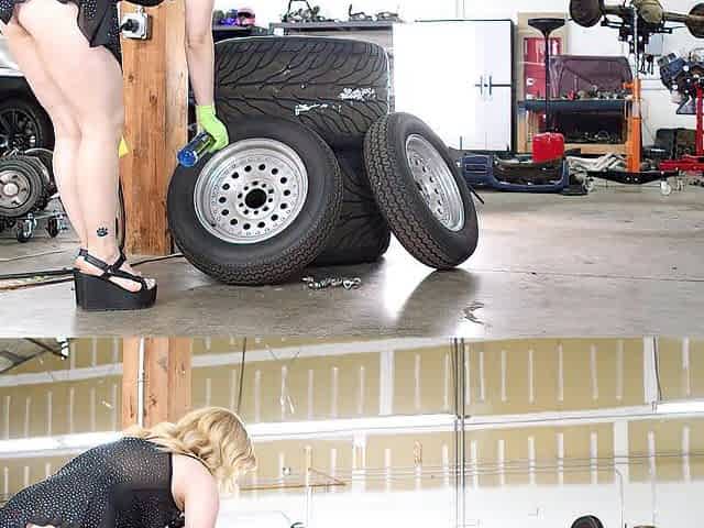 BREASTY BLOND LATIN CHICK STEP SIS Shows Her BUTT in a Ebony Mini Costume Whilst This babe Cleans The Wheels