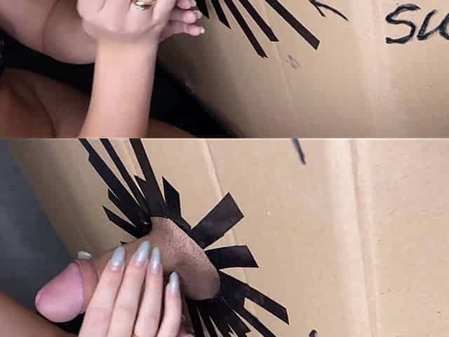A Hole in the Wall with a Cock and a Girl Sucking a Cock to Orgasm