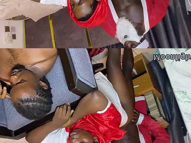 Black concupiscent honey screwing Santa Xmas bbc behind stepdad