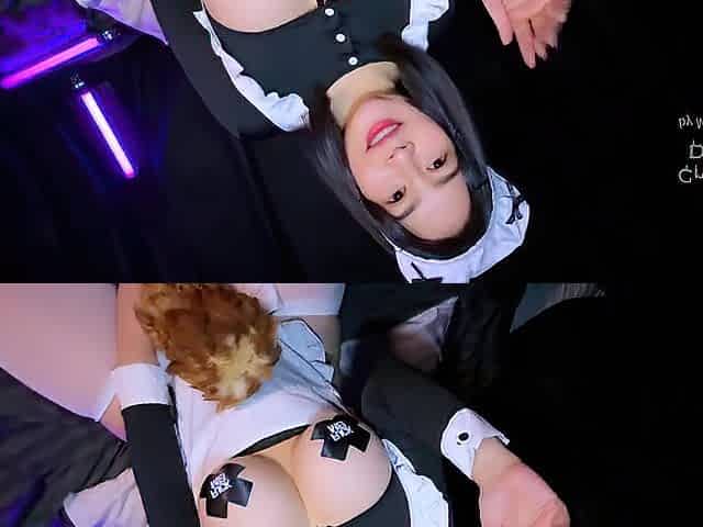 This guy open the maid's pussy and released it inside.