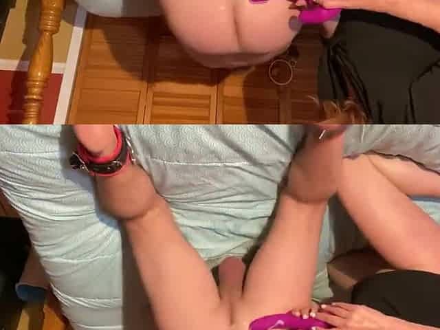 Pink sex-toy in his butt