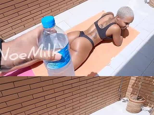 Noe Milk is sunbathing on her terrace, I put oil on her and end up screwing her mercilessly.