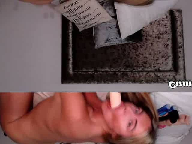 Horny Blonde Deep Cleavage Dildo Play