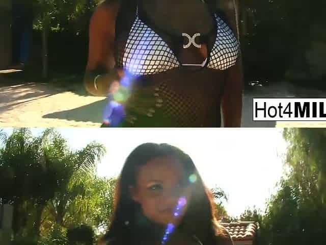Hot 4 MILF : Interracial lesbian fun with two hot MILFs by the pool