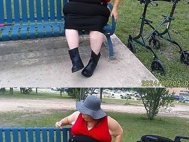 Nurse Vicki Smoking in the Park on a Bench All Dressed up