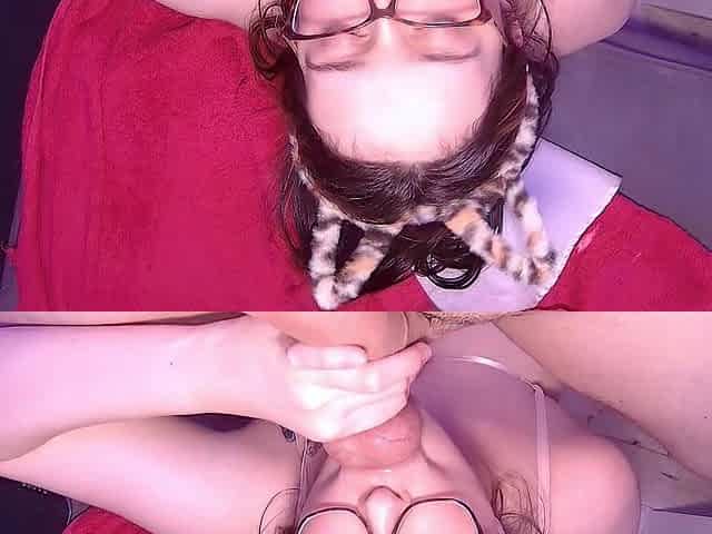 Breasty brunette hair with milky breasts gets titty drilled and balls in throat