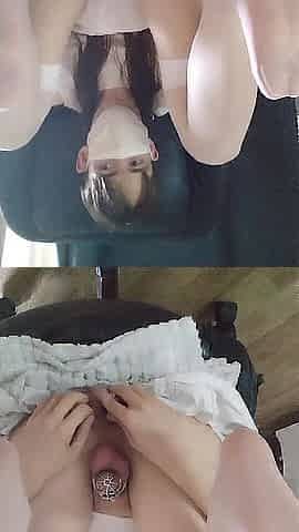 Femboy in a costume and nylons tortures her butt