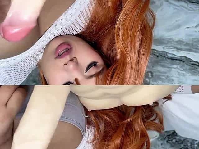 BBW Redhead Latina got anal DP by her perv son and sex doll