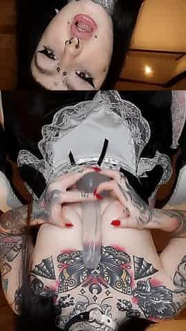 Hot Tattooed Goth Maid Fucks Dildo Hard