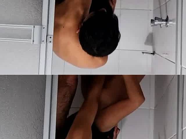 My friend doesn't care, fucks me hard in my shower at home.