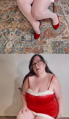 Busty BBW Babe Shows off Her Xmas Outfit and White Pantyhose