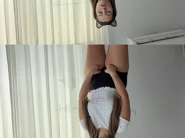 A girl with large titties and a large booty tries on sheer blouse