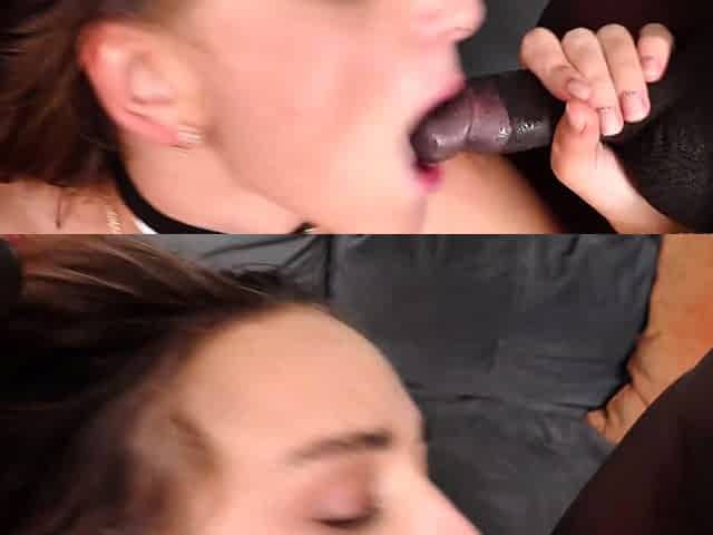Busty brunette amateur gives sexy blowjob in bedroom