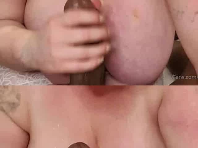 She drains his morning wood on her tits