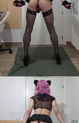Femboy kitten bitch disrobes her owner when that guy gets home from work